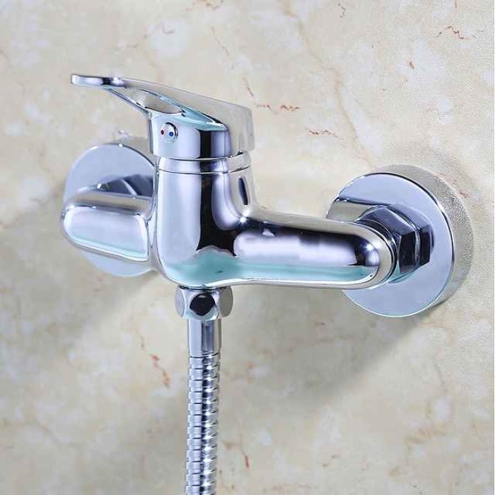 Brass Shower System Faucet Combo Set, Wall Mounted Tub and Bath Shower Mixer Taps Chrome Shower Ceramic Valve with Hot and Cold Water