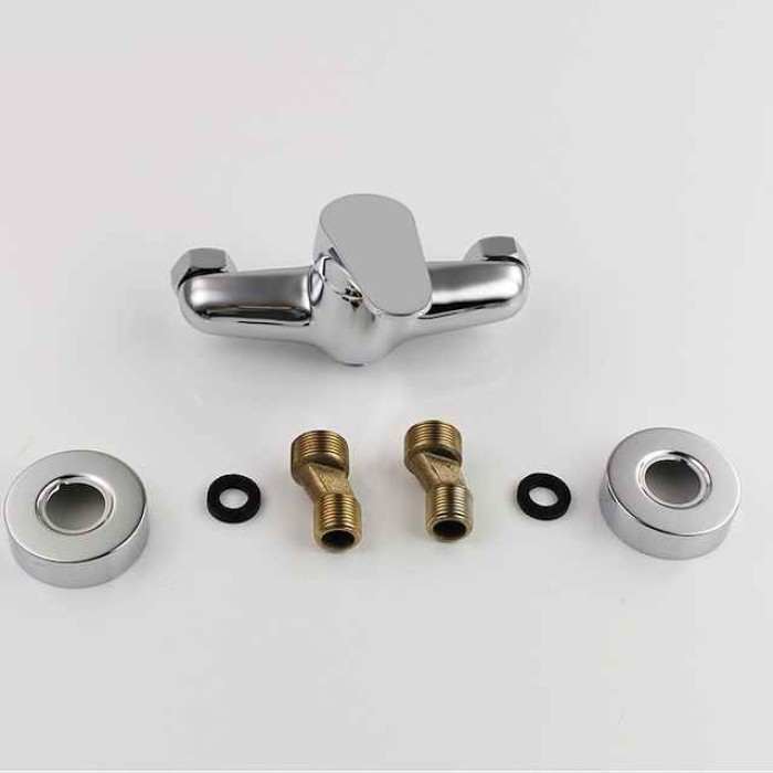 Brass Shower System Faucet Combo Set, Wall Mounted Tub and Bath Shower Mixer Taps Chrome Shower Ceramic Valve with Hot and Cold Water