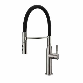 Single Handle Kitchen Faucet,One Hole Brushed Pull-out/Pull-down Rotatable Vessel Stainless Steel Contemporary Kitchen Taps with Cold and Hot Water