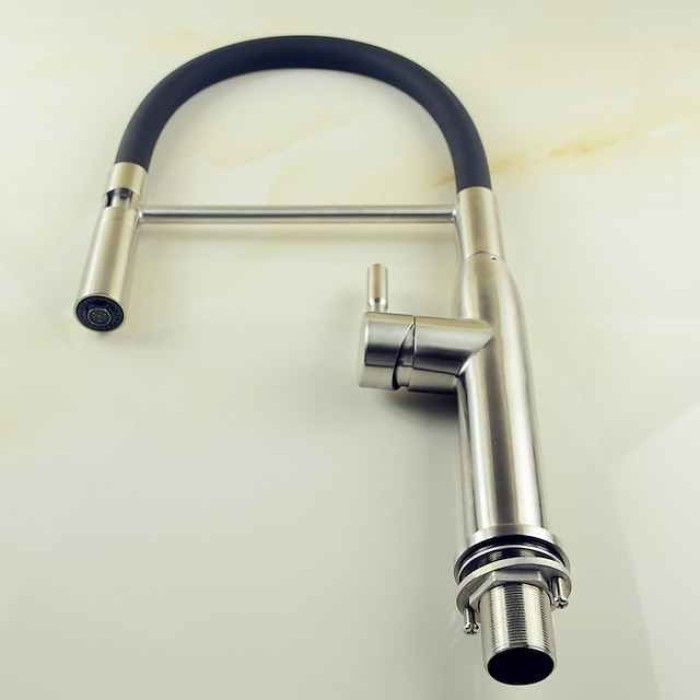 Single Handle Kitchen Faucet,One Hole Brushed Pull-out/Pull-down Rotatable Vessel Stainless Steel Contemporary Kitchen Taps with Cold and Hot Water