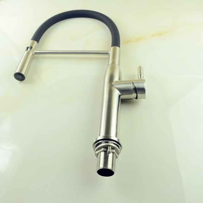 Single Handle Kitchen Faucet,One Hole Brushed Pull-out/Pull-down Rotatable Vessel Stainless Steel Contemporary Kitchen Taps with Cold and Hot Water