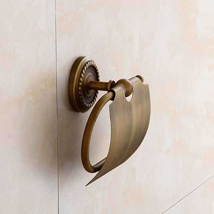 Bath Accessory Set Include Toilet Paper Holder and Robe Hook Antique Brass Wall Mounted 2 pcs