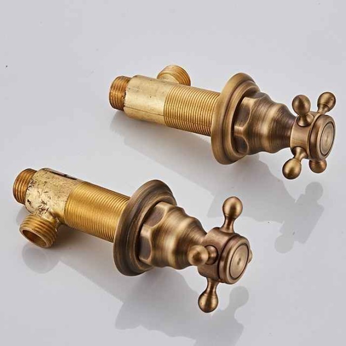 Brass Bathroom Faucet, Brushed Finish Antique Copper Two Handles Three Holes Widespread Bathroom Sink Faucet Contain with Cold and Hot Switch