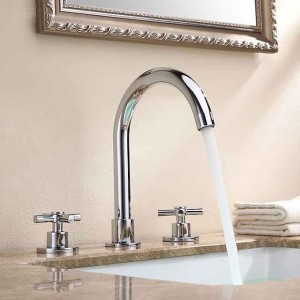 Brass Bathroom Faucet, Chrome Two Handles Three Holes Widerspread Contemporary Bathroom Sink Faucet with Hot and Cold Water