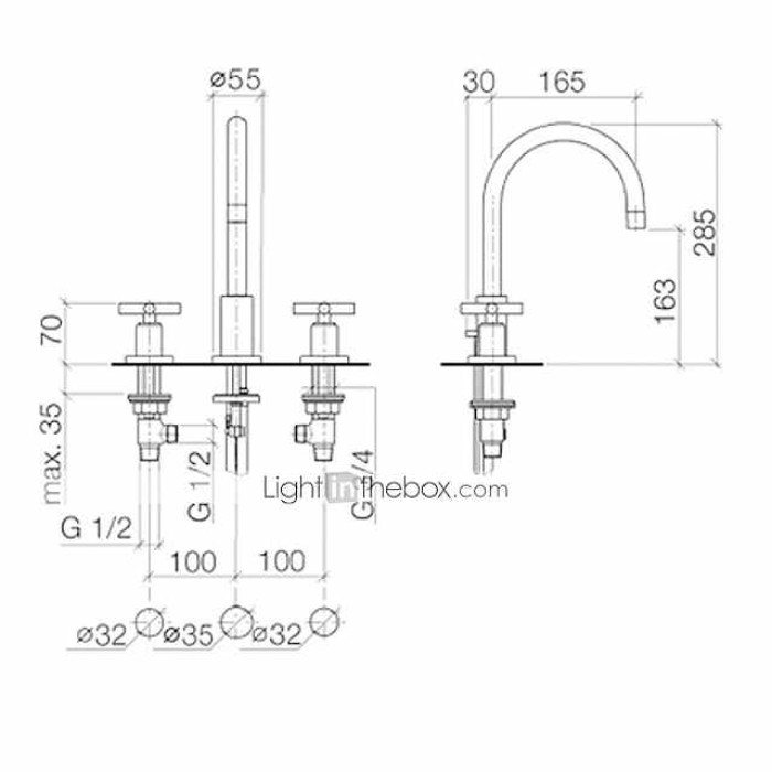 Brass Bathroom Faucet, Chrome Two Handles Three Holes Widerspread Contemporary Bathroom Sink Faucet with Hot and Cold Water