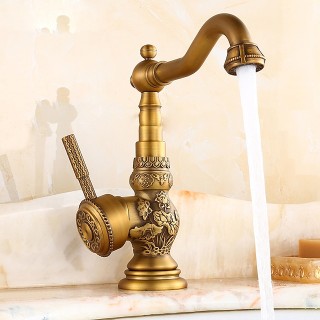 Bathroom Sink Faucet,Brass Single Handle One Hole Standard Spout Brass Finish Bath Taps With Hot and Cold Water