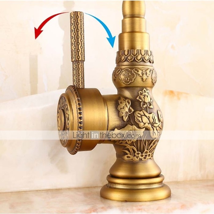 Bathroom Sink Faucet,Brass Single Handle One Hole Standard Spout Brass Finish Bath Taps With Hot and Cold Water