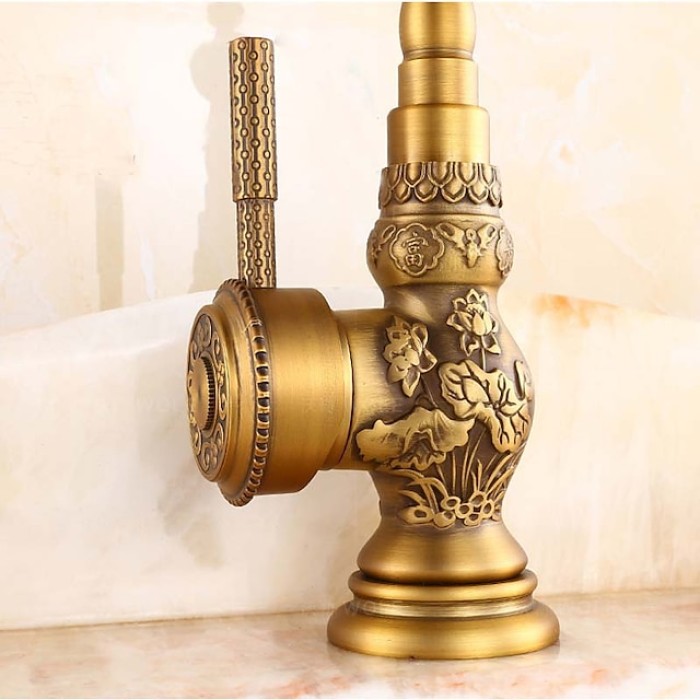 Bathroom Sink Faucet,Brass Single Handle One Hole Standard Spout Brass Finish Bath Taps With Hot and Cold Water