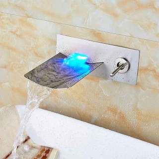 Bathroom Sink Faucet - LED / Wall Mount / Waterfall Brushed Wall Mounted Two Holes / Single Handle Two HolesBath Taps