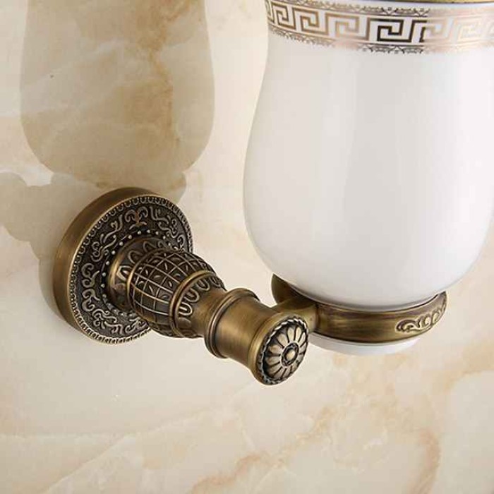 Toilet Brush with Holder,Antique Brass Ceramics Wall Mounted Rubber Painted Toilet Bowl Brush and Holder for Bathroom