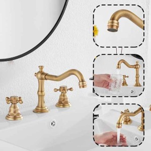 Bathroom Sink Faucet,Widespread Two Handle Three Holes, Brass Bath Taps, Brass Bathroom Sink Faucet Contain with Cold and Hot Water