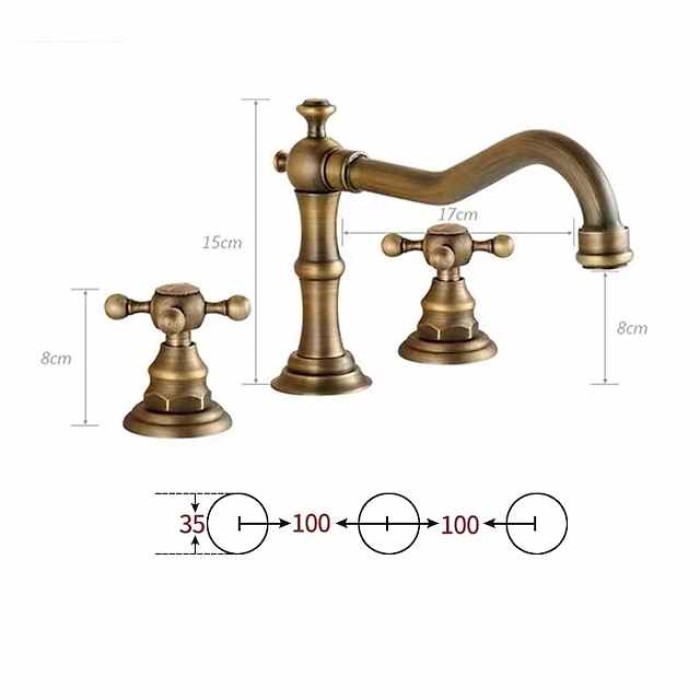 Bathroom Sink Faucet,Widespread Two Handle Three Holes, Brass Bath Taps, Brass Bathroom Sink Faucet Contain with Cold and Hot Water