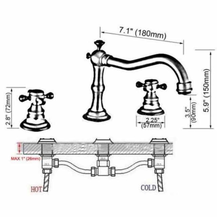 Bathroom Sink Faucet,Widespread Two Handle Three Holes, Brass Bath Taps, Brass Bathroom Sink Faucet Contain with Cold and Hot Water