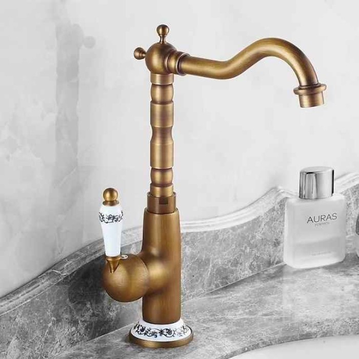 Bathroom Sink Faucet Copper/Centerset Basin Faucet Single Handle One Hole Bath Taps Contain with Cold and Hot Water