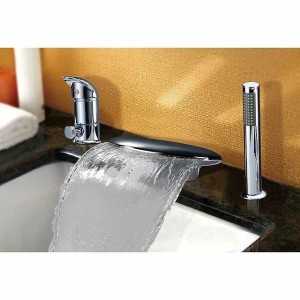 Stainless Steel Bathtub Faucet,Roman Tub Contemporary Chrome Single Handle Three Holes Bath Shower Mixer Taps with Hot and Cold Switch and Ceramic Valve