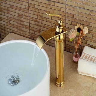 Bathroom Sink Faucet - Waterfall Ti-PVD Centerset Single Handle One HoleBath Taps / Brass