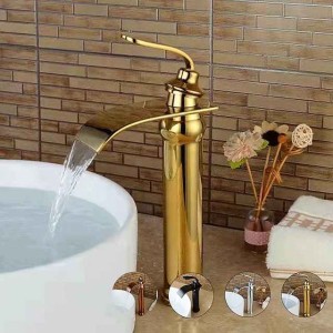 Brass Bathroom Sink Faucet,Waterfall Rose Gold Centerset Single Handle One Hole Bath Taps with Hot and Cold Water