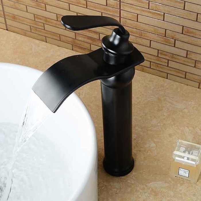 Brass Bathroom Sink Faucet,Waterfall Rose Gold Centerset Single Handle One Hole Bath Taps with Hot and Cold Water