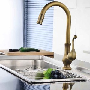 Traditional Kitchen Sink Mixer Taps Deck Mounted Brass, Vintage Retro Kitchen Faucet Single Handle Standard Spout Vessel Tap