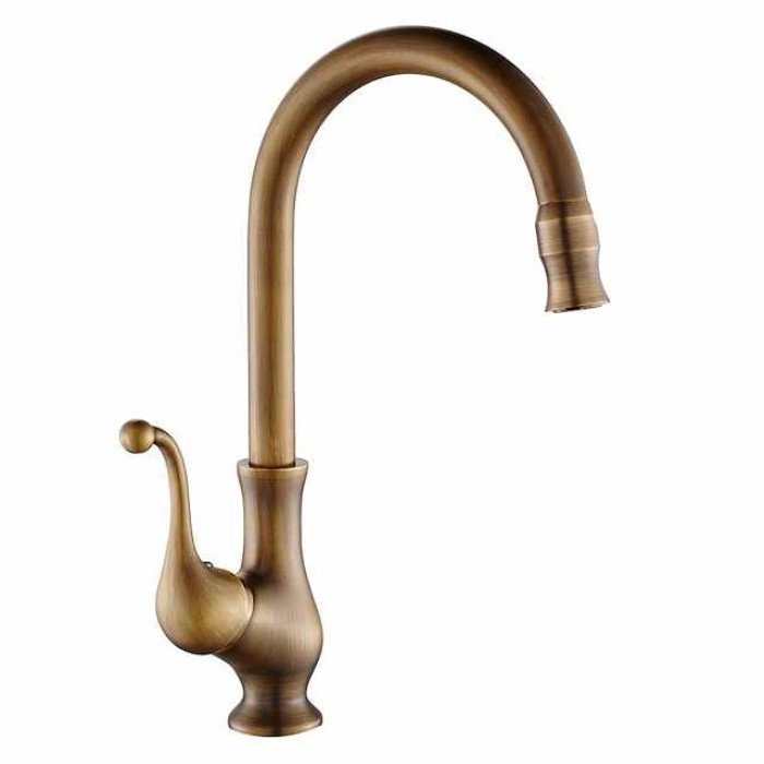 Traditional Kitchen Sink Mixer Taps Deck Mounted Brass, Vintage Retro Kitchen Faucet Single Handle Standard Spout Vessel Tap