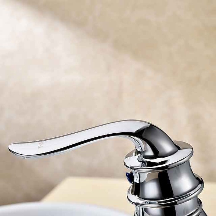 Brass Bathroom Sink Faucets,Single Handle One Hole Chrome Finish Bath Tap with Cold and Hot Switch