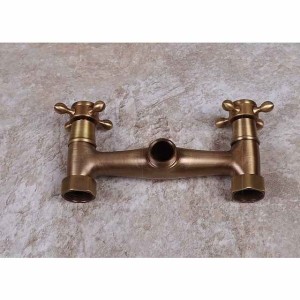 Art Deco Antique Brass Sprinkle Sink Faucets,  Wall Mount Two Handles Two Holes Kitchen Faucet with Hot and Cold Water Switch