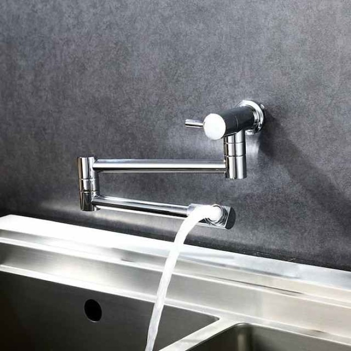 Kitchen faucet - Single Handle One Hole Chrome Pot Filler Wall Mounted Contemporary Kitchen Taps