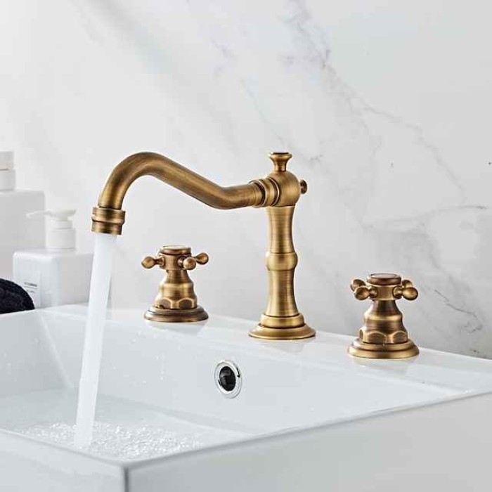 Bathroom Sink Faucet,Widespread Two Handle Three Holes, Brass Chrome Bathroom Sink Faucet Contain with Supply Lines and Drain Plug and Hot/Cold Switch