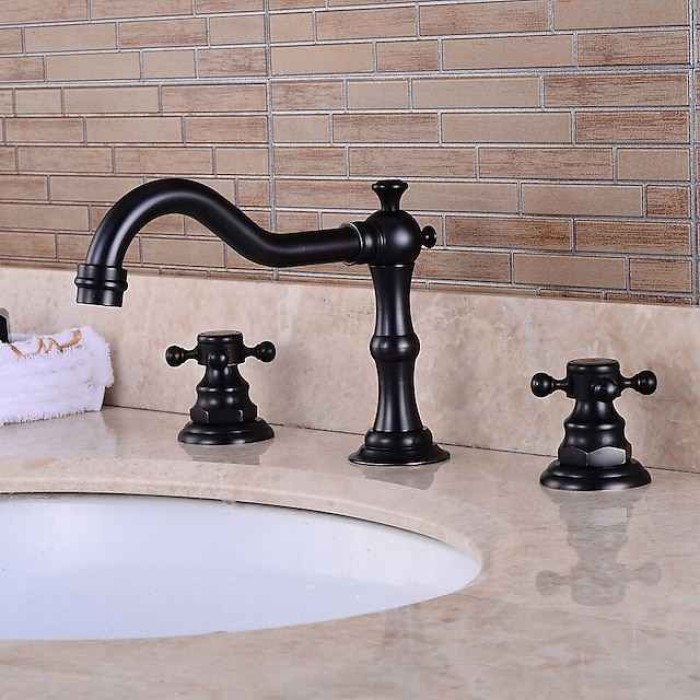 Bathroom Sink Faucet,Widespread Two Handle Three Holes, Brass Chrome Bathroom Sink Faucet Contain with Supply Lines and Drain Plug and Hot/Cold Switch