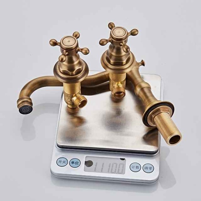 Bathroom Sink Faucet,Widespread Two Handle Three Holes, Brass Chrome Bathroom Sink Faucet Contain with Supply Lines and Drain Plug and Hot/Cold Switch