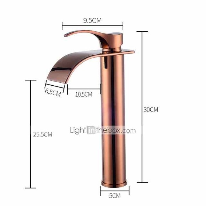 Bathroom Faucet Set,Retro Style Brass Waterfall Golden Centerset Tall Waterfall Single Handle One Hole Bath Taps with Hot and Cold Water Switch and Pop-up Drain