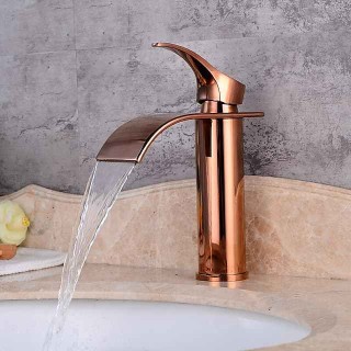 Bathroom Sink Faucet,Modern Style Single Handle Rose Golden One Hole Waterfall,Oil-rubbed Cooper with Drain and Brass Faucet Body with Hot and Cold Water and Pop-up Drain