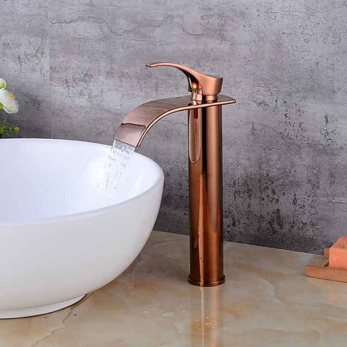 Bathroom Sink Mixer Faucet Tall with Drain, Basin Vessel Tap Ceramic Valve Single Handle Deck Mounted ORB/Rose Gold/Bursh Nickel