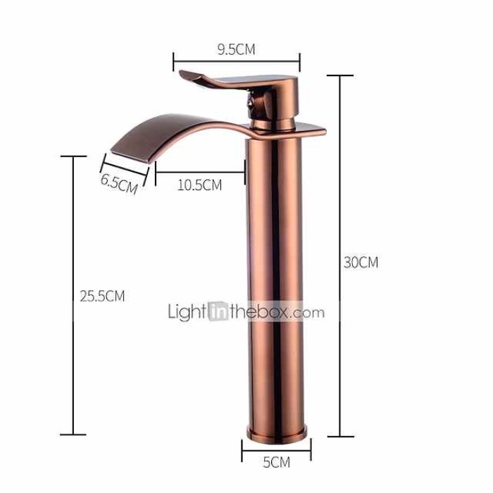 Brass Bath Sink Faucet with Drain,Waterfall Rose Gold Tall Centerset Single Handle One Hole Bath Taps with Hot and Cold Water