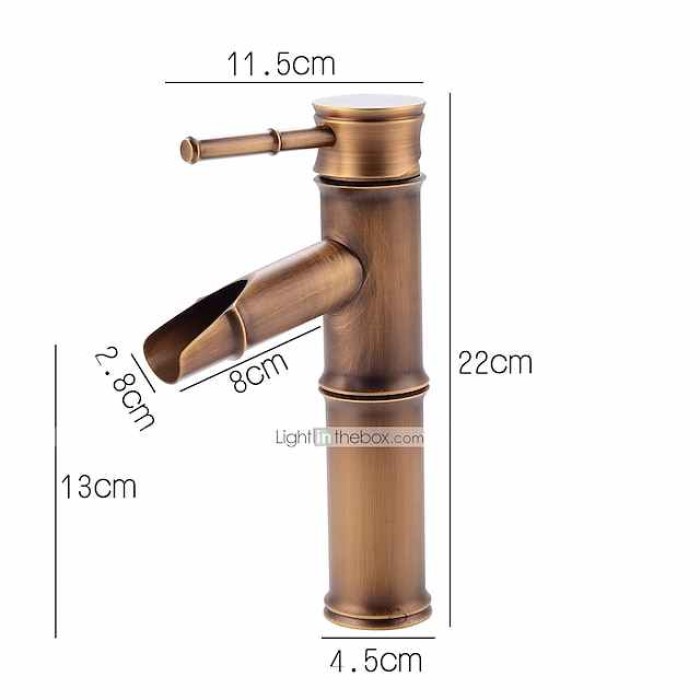 Brass Bathroom Sink Faucet,Single Handle One Hole Antique Copper Faucet Set with Pop-up Drain and Hot/Cold Water