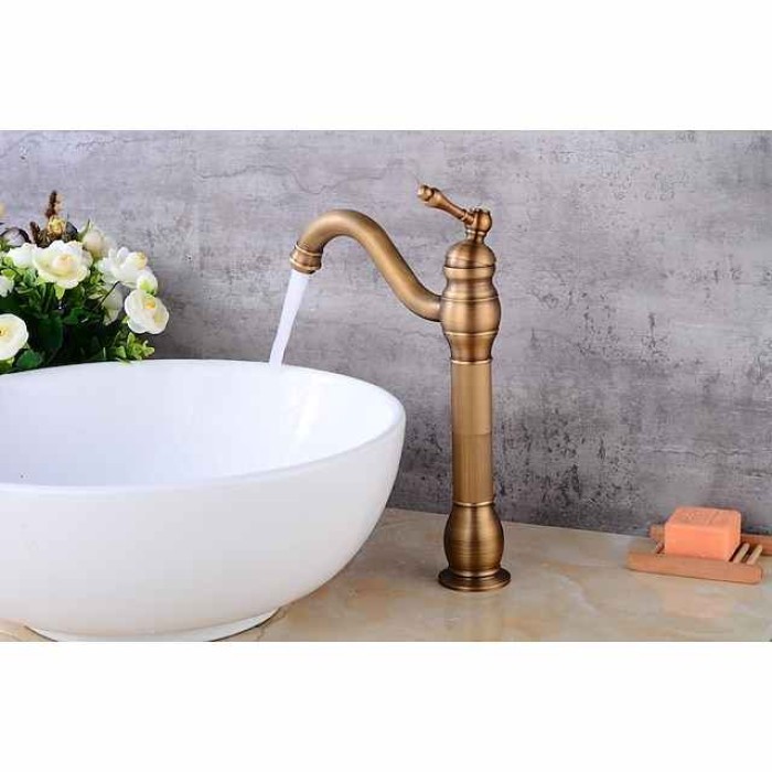 Bathroom Faucet Set,Antique Brass Single Handle One Hole Bath Taps with Drain