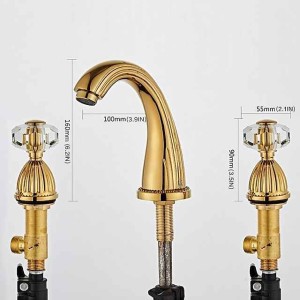 Widespread Bathroom Sink Mixer Faucet, 3 Holes 2 Handle Basin Tap, Retro Style Crystal Handle Brass Bathroom Sink Faucet Contain with Supply Lines and Hot Cold Water Hose Deck Mounted