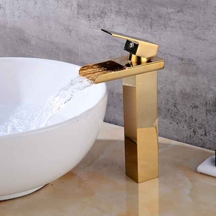 Faucet Set - Waterfall Gold Centerset Single Handle One HoleBath Taps