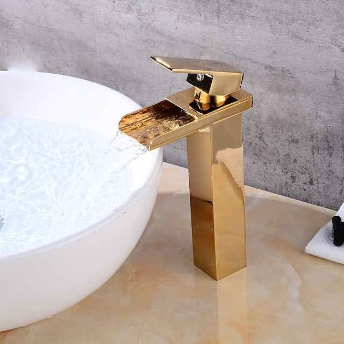 Faucet Set - Waterfall Gold Centerset Single Handle One HoleBath Taps