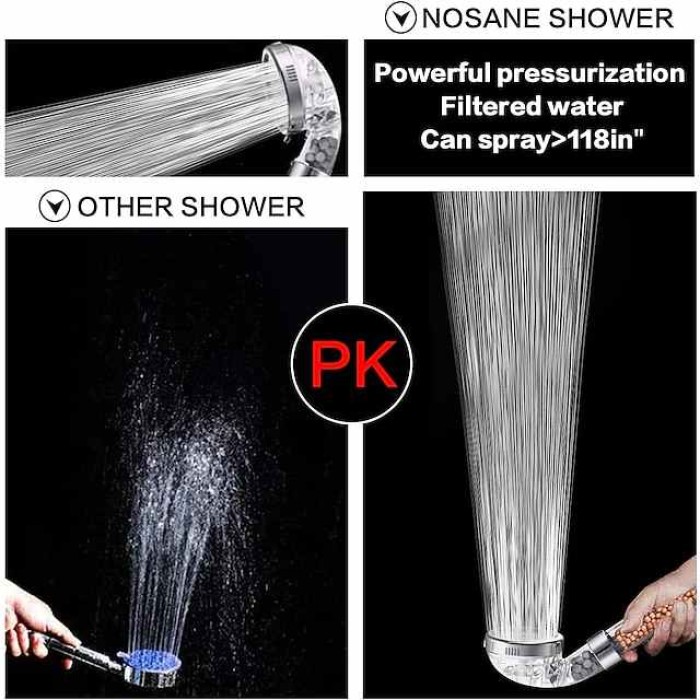 Stainless Steel Shower Head, Filter Filtration High Pressure Water Saving 3 Mode Function Spray Handheld Showerheads for Dry Skin & Hair