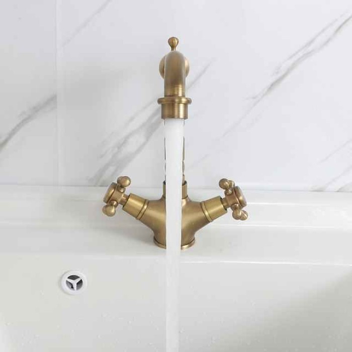 Single Handle Kitchen Faucet Antique Brass One Hole Rotatable Standard Spout/Tall/­High Arc, Brass Antique/COD Kitchen Faucet with Supply Lines / Adjustable to Cold and Hot Water