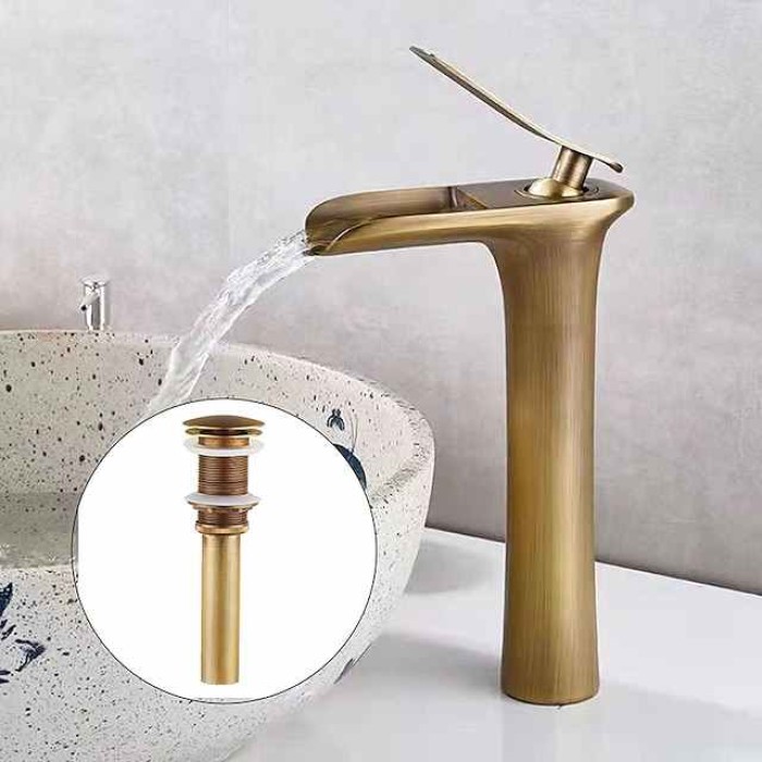 Brass Faucet Set,Waterfall Black Oxide Finish Deck Mounted Single Handle One Hole Bath Taps with Hot and Cold Switch