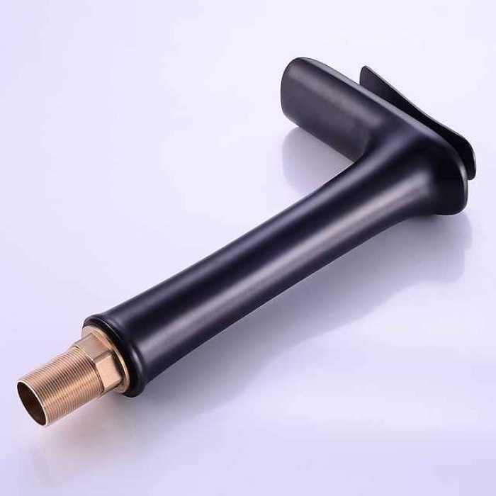 Brass Faucet Set,Waterfall Black Oxide Finish Deck Mounted Single Handle One Hole Bath Taps with Hot and Cold Switch