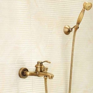 Shower Faucet,Antique Brass Shower Faucet Set,Wall Mounted Rainfall Single Handle Two Holes Shower Mixer Taps with Hot and Cold Switch