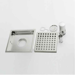 6 inch Square Shower Floor Drain Set, Removable Stainless Steel Cover Tile Insert Grate, Hair Catcher Strainer with Seal and Lifting Hook Bathroom