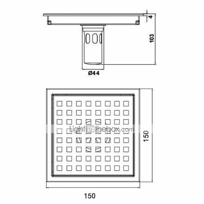 6 inch Square Shower Floor Drain Set, Removable Stainless Steel Cover Tile Insert Grate, Hair Catcher Strainer with Seal and Lifting Hook Bathroom