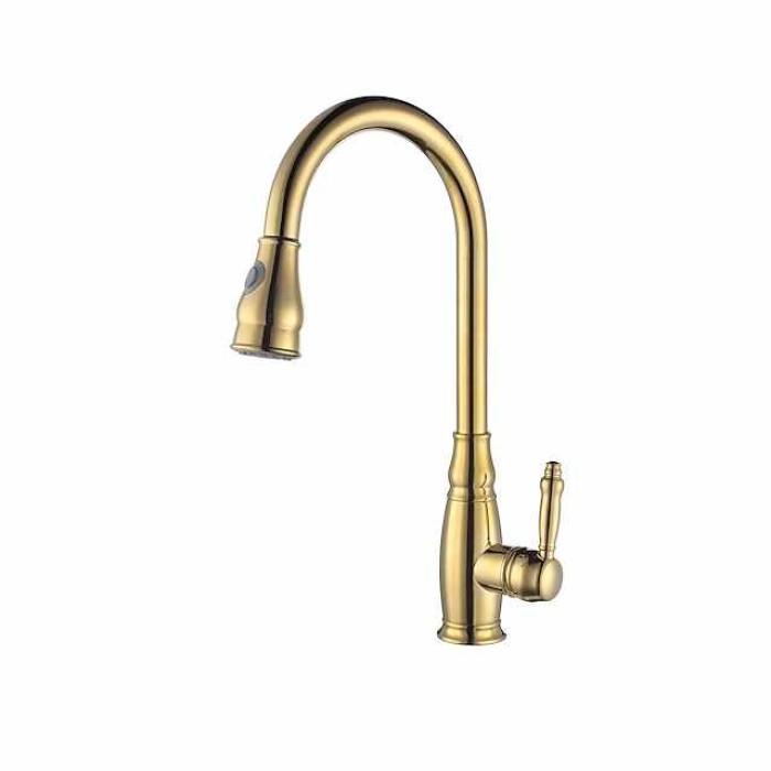 Kitchen Faucet Contemporary Retro Style Ti-PVD Pull-out/­Pull-down Vessel/Brass/Single Handle One Hole