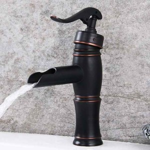 Oil-rubbed Bronze Bathroom Sink Faucet,Black Waterfall Centerset Single Handle One Hole Bath Taps with Hot and Cold Water Switch