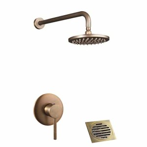 Vintage Concealed Shower Faucet Combo Set 8" Shower Head, Shower System Mixer Rough In Valve Rainfall High Pressure Head with Drain, Wall Monted Tub and Shower Trim Kit Bathroom Bath