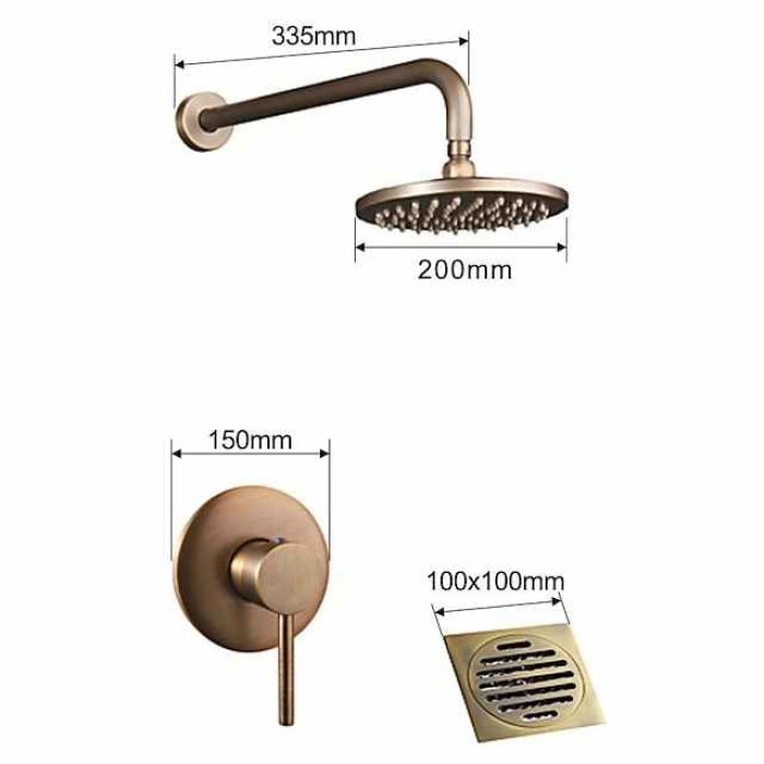 Vintage Concealed Shower Faucet Combo Set 8" Shower Head, Shower System Mixer Rough In Valve Rainfall High Pressure Head with Drain, Wall Monted Tub and Shower Trim Kit Bathroom Bath